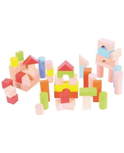 Дървен комплект Bigjigs - Цветни блокчета  - 2