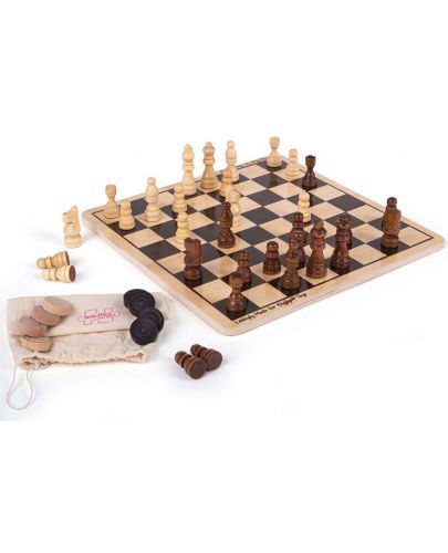 Дървена игра 2 в 1 Bigjigs - Шах и табла  - 2