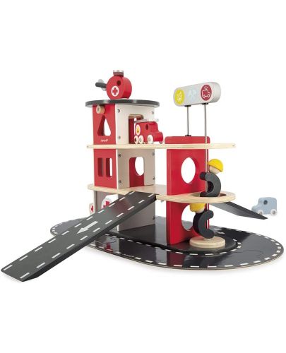 Дървен игрален комплект Janod - Пожарна станция - 2