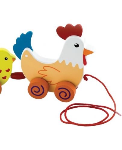 Дървена играчка за дърпане Viga - Кокошка с пиленца - 2