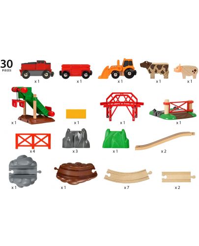 Дървен комплект Brio - Влакче и релси, Ферма за животни - 3