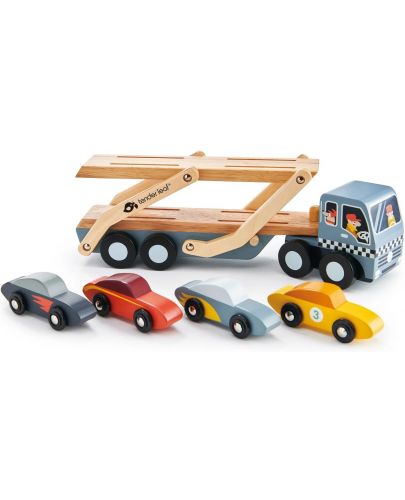 Дървен игрален комплект Tender Leaf Toys - Автовоз с 4 колички - 3