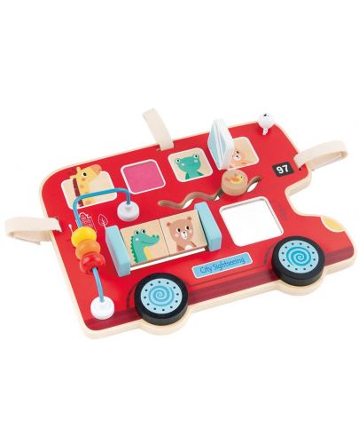 Дървена играчка Lelin - Дъска с активности, Автобус - 2