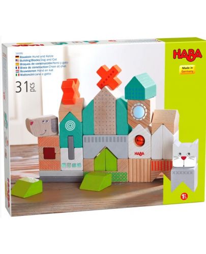 Дървени кубчета Haba - Куче и котка, 31 части - 1