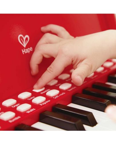 Дървено електронно пиано със столче Hape, червено - 5