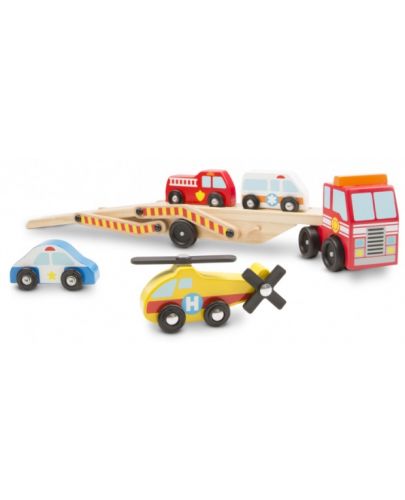 Дървена играчка Melissa & Doug - Автовоз на две нива с колички - 3