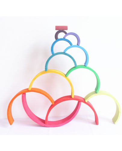 Дървен игрален комплект Smart Baby - Цветна дъга, 12 части - 9