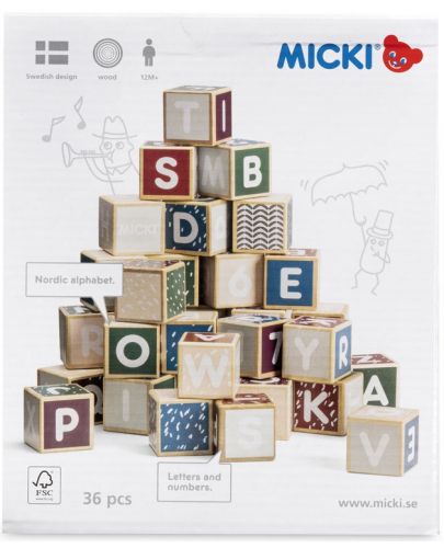 Дървени кубчета Micki Pippi - Букви и цифри - 6