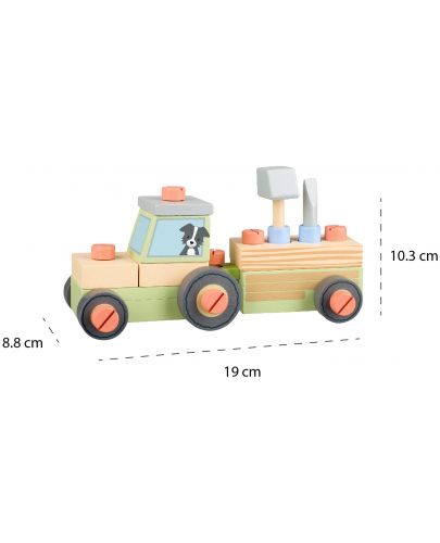 Дървен игрален комплект Orange Tree Toys - Сглобяем трактор, 25 части - 4