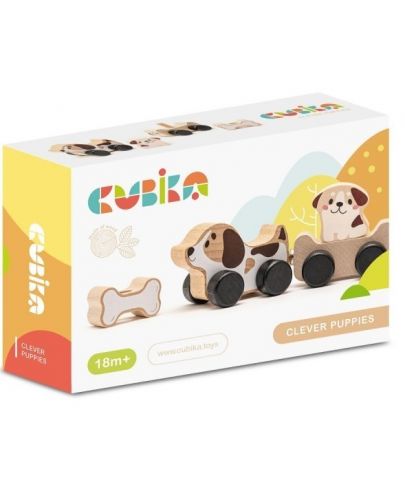 Дървена играчка на колела Cubika - Умни кученца - 3