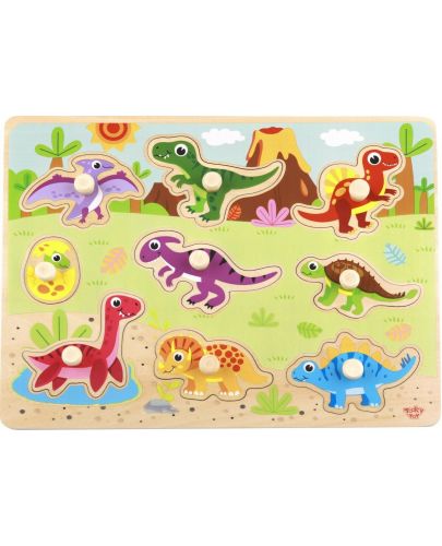 Дървен детски пъзел с дръжки Tooky Toy - Динозаври - 1