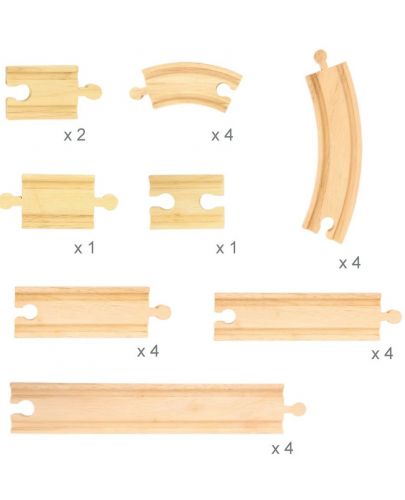 Дървен комплект Bigjigs - Допълнителни релси, 24 части  - 2