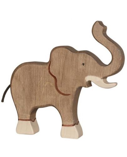 Дървена фигурка Holztiger - Слон с вдигнат хобот - 1