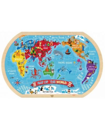 Дървен пъзел Tooky toy - Карта на света - 1