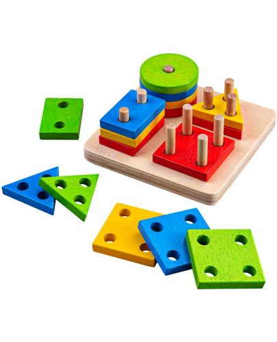 Дървена играчка за сортиране Bigjigs - С геометрични фигури - 1