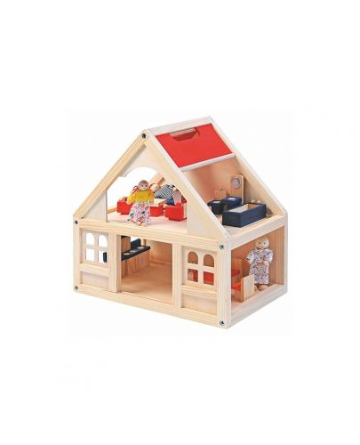 Дървена къща за кукли Woody - С аксесоари, 21 части - 1