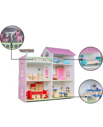 Дървена къща за кукли Smart Baby - С обзавеждане - 2