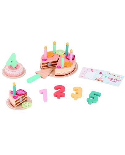 Дървен комплект Lelin - Торта за рожден ден, с аксесоари - 1