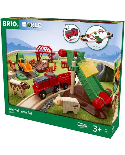 Дървен комплект Brio - Влакче и релси, Ферма за животни - 10