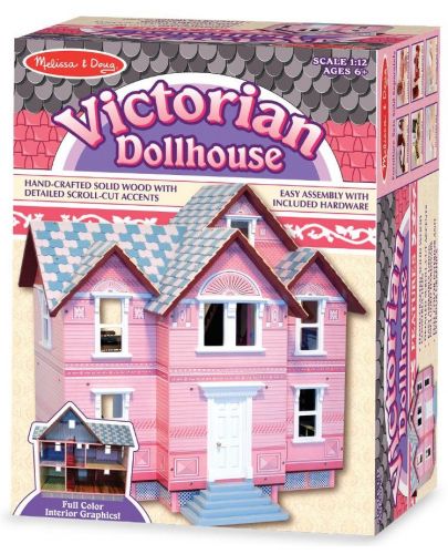 Дървена къща за кукли Melissa & Doug - Викторианска, розова - 3
