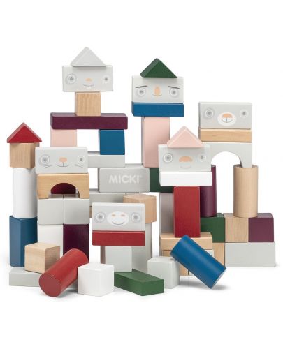 Дървен комплект Micki Pippi - Кубчета, 60 части - 1