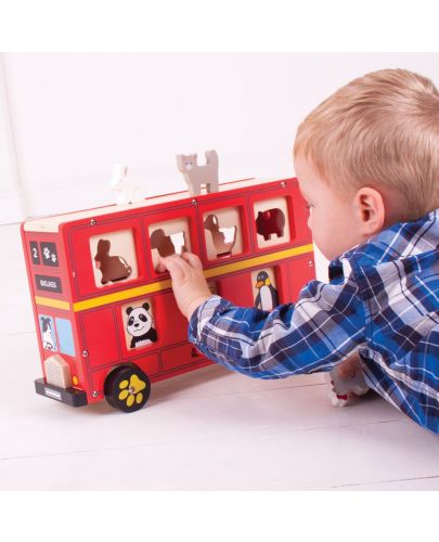 Дървена играчка за сортиране Bigjigs - Автобус с животинчета - 6