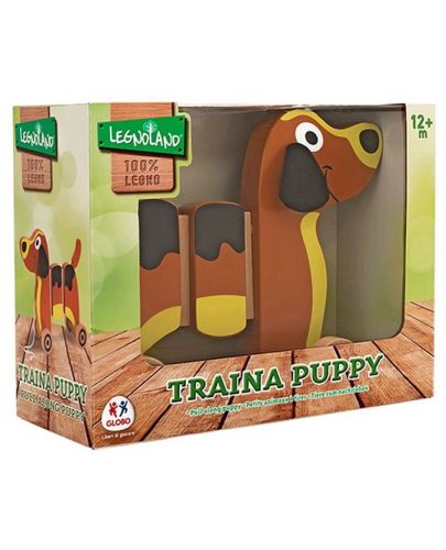 Дървена играчка за дърпане Globo Legnoland - Куче, кафяво - 1