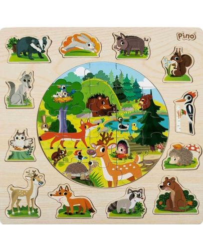 Дървен детски пъзел 2 в 1 Pino - Горски животни, 33 части - 1