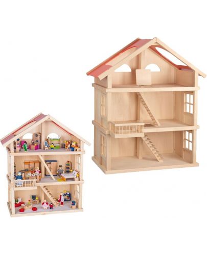 Дървена къща за кукли на 3 етажа Goki - 4