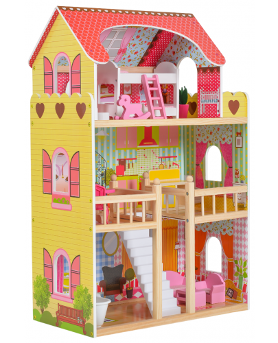 Дървена къща за кукли Moni Toys - Emily, със 17 аксесоара - 1