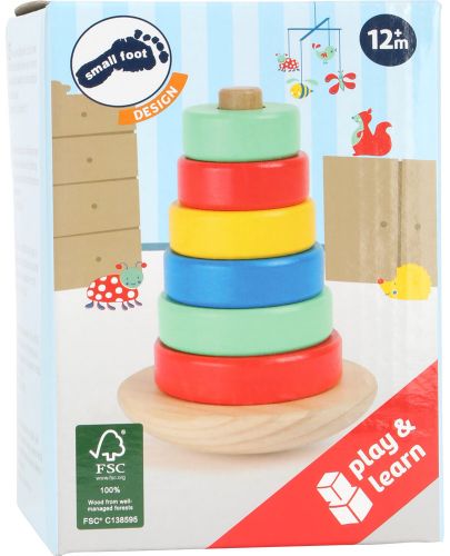 Дървена кула Small Foot - С цветни рингове за нанизване - 4