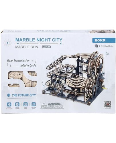 Дървен 3D пъзел Robo Time от 294 части - Marble Night City - 3
