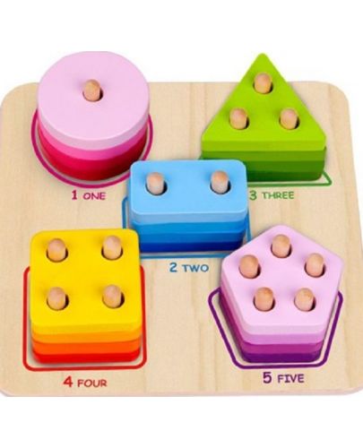 Дървена низанка Tooky toy - Цифри, форми, цветове - 2