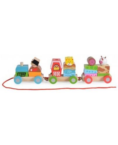 Дървенa играчка Moni Toys - Фермерски влак - 1