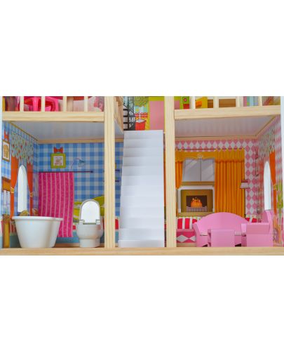 Дървена къща за кукли Moni Toys - Emily, със 17 аксесоара - 10