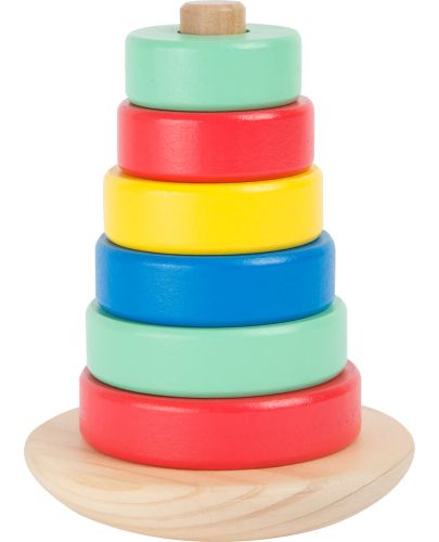 Дървена кула Small Foot - С цветни рингове за нанизване - 1