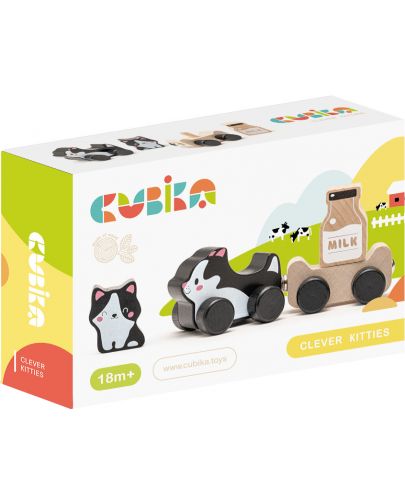 Дървена играчка на колела Cubika - Умни котета - 2