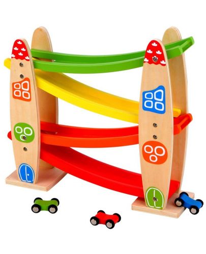 Дървена играчка Lelin - Рали, с колички - 1
