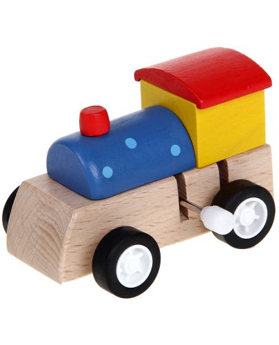 Дървена играчка Pino Toys - Локомотив с навиваща се пружина - 1