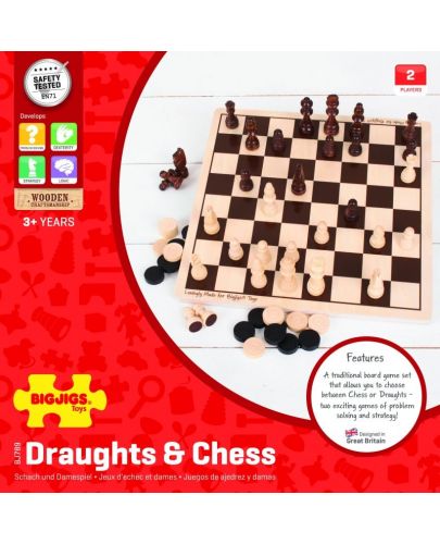 Дървена игра 2 в 1 Bigjigs - Шах и табла  - 4
