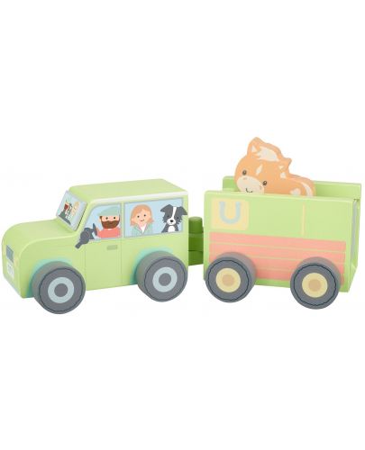 Дървен игрален комплект Orange Tree Toys - Фермерска кола с конче - 2