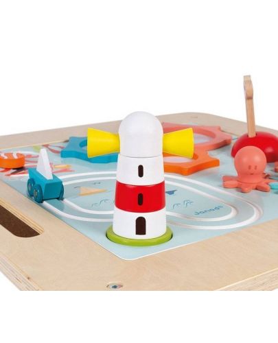 Дървена играчка Janod - Регулируема маса със зони за игра, Морски свят - 6