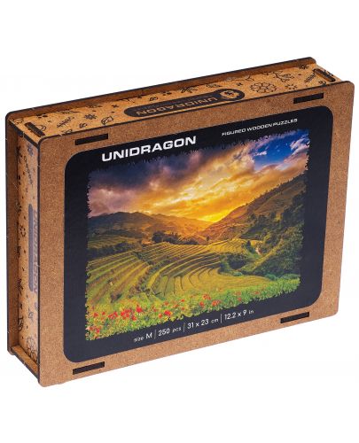 Дървен пъзел Unidragon от 250 части - Оризови полета (размер M) - 1