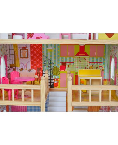 Дървена къща за кукли Moni Toys - Emily, със 17 аксесоара - 9