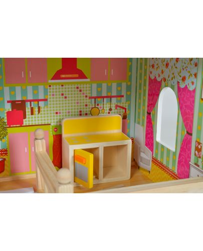 Дървена къща за кукли Moni Toys - Emily, със 17 аксесоара - 6