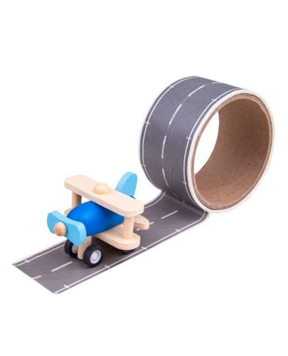 Дървена играчка Bigjigs - Самолетче с писта от тиксо, асортимент - 2