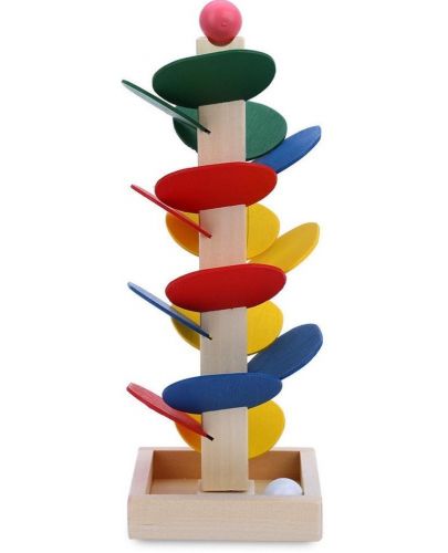 Дървена играчка Smart Baby - Кула с падащи топчета - 1