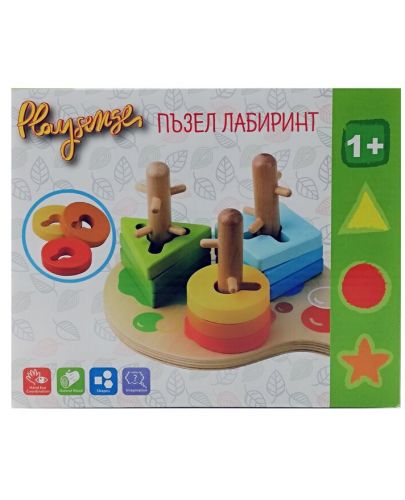Дървен пъзел за нанизване Playsense - Лабиринт - 1