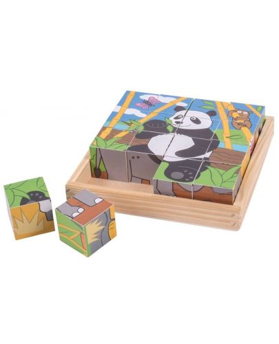 Дървени кубчета Bigjigs - Диви животни, 6 картинки - 1