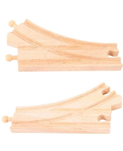 Дървен комплект Bigjigs - Криви, разклоняващи се релси, 2 броя - 1